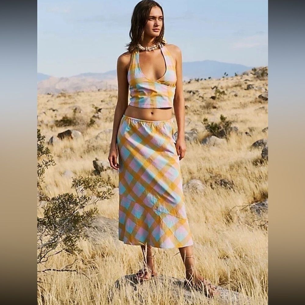 Free People Co-Ord Maria Madras Plaid top & skirt.